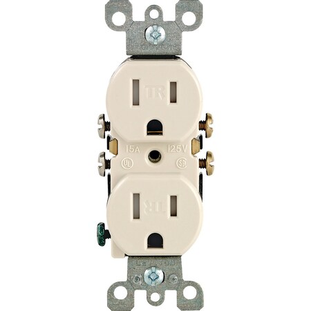 Leviton Straight Blade Receptacle, 5-15R, 15 A, 125V AC, 2 Pole, 3 Wire, Flush Mount, Grounded T5320-00T